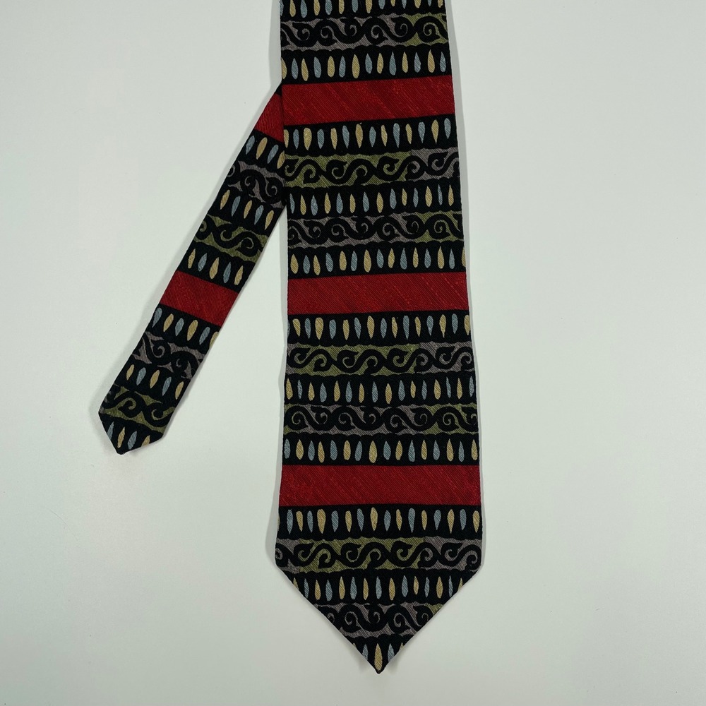 Unbranded Red Black Geometric Scroll Silk Blend Necktie Mens OSFA